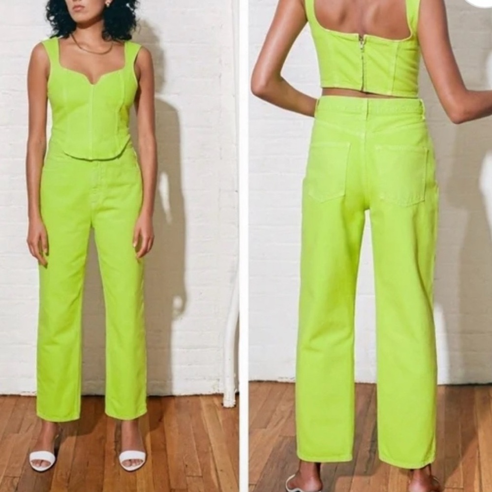 NWT Mara Hoffman Lime Green Flare Jeans, size 8 made in USA